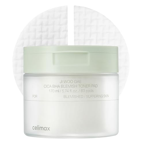 celimax Ji.Woo.Gae CICA BHA Blemish Toner Pad | BHA PHA LHA Complex, Centella Asiatica Extract, Hydrating, Moisturizing, Soothing, Reparing, (60 Pads)