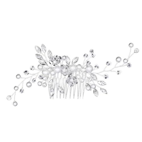 JEYORZY 1 Pezzi Pettinino argentato per capelli da sposa,Pettine per Capelli da Sposa Fermaglio,per Donne e Ragazze,con Fiori di Perle Cristallo Accessori,Capelli Sposa Pettine,Accessori Capelli Sposa