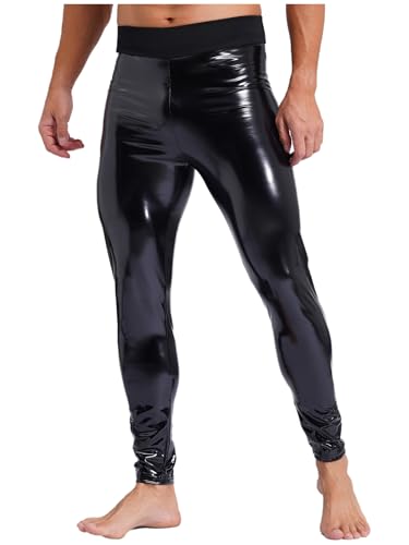 Mens Fashion Wet Look Leggings Patent Leather Long Pants High Waist Skinny Trousers Clubwear3