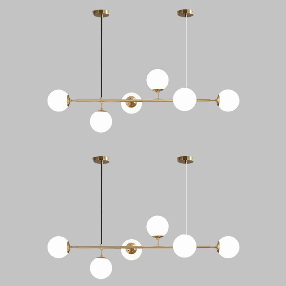 KXEcoLife Modern Glass Pendant Light, 6 Bulb Chandelier, Adjustable Nordic Style Fixture, E27 Globe Hanging Lamp for Kitchen Island & Farmhouse Lighting