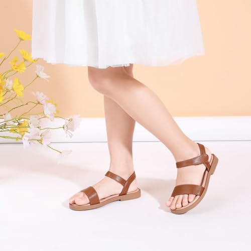 Image of PANDANINJIA Girls Sandals Open Toe Summer Flats Dress Shoes | Toddler /Little /Big Kid, Flower Girl, Lightweight Cushioned, Hook and Loop, Breathable Insole, Wedding, Party