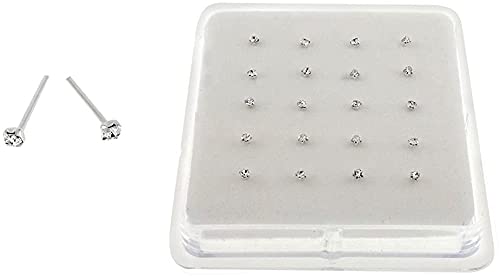 Silver Set Of 20 Round Clear Simulated Diamond Nose Stud Box 1.5 Mm Straight #TOP1