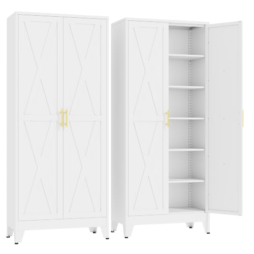 Image of GAIOUS 74.8 inch Tall Kitchen Pantry Cabinet, Metal File Storage Cabinet White