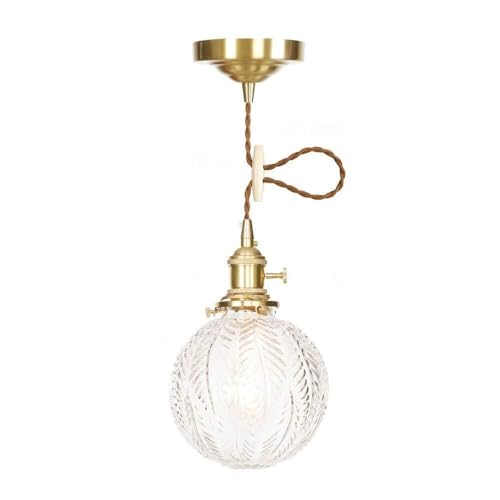Lustre boule de verre ambre suspension E27 laiton îlot de cuisine