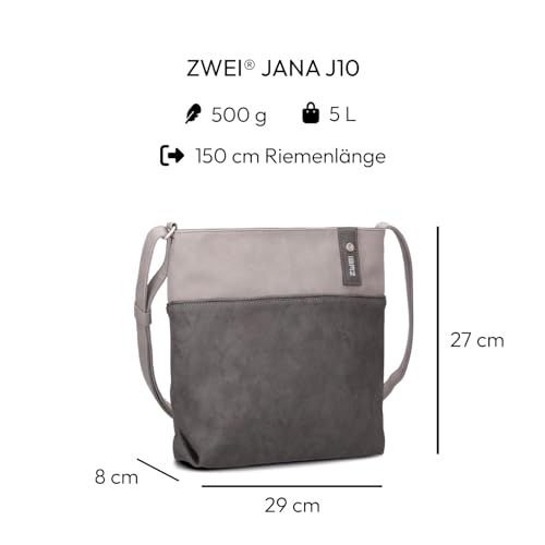 Zwei Damen Umhängetasche JANA J10 Crossbody Bag 5 Liter Handtasche im Canvas-Stil im Bicolor-Design + passender Kosmetikbeutel/Geldbeutel gratis (nubuk-stone)