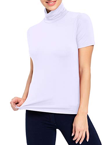 Image of AUHEGN Women's Long Sleeve Short Sleeve Lightweight Turtleneck Top Slim Fit Pullover T-Shirt (S-XXL)