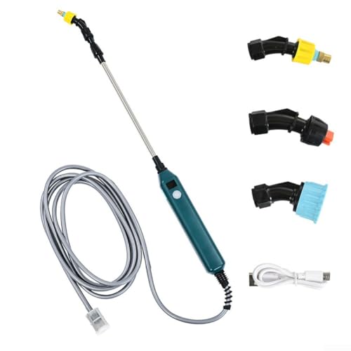 Pulverizador eléctrico de jardín alimentado con varilla telescópica, herramienta de riego recargable de 2400 mAh con manguera, boquilla ajustable para modos de niebla y chorro (2 metros)