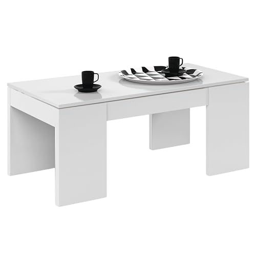 Table basse relevable Kendra blanche brillante 100x50 cm pour le salon - 5