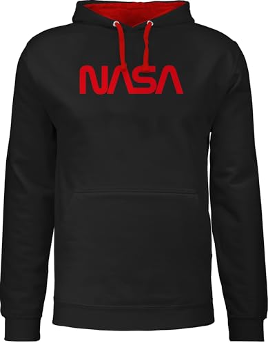 Pullover Herren Frauen Hoodie Kontrast zweifarbig - Nerd Geschenke - Nasa - Raumfahrt Astronaut Mondlandung Weltraum - M - Schwarz/Rot - nerds zocker space x pulli für geek logo fun-kapuzenpullover