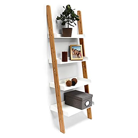 Relaxdays Bamboo Ladder Bookcase with 4 Shelves Cover
