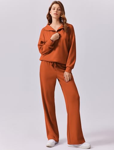 Image of PINSPARK 2 Piece Sets for Women 2026 Fall Outfits Sweatsuit Oversized Sweatshirt Wide Leg Sweatpants Matching Set Tracksuit