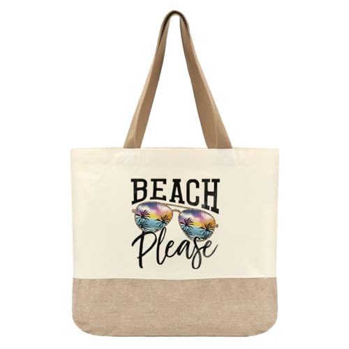 EICNFFGH Summer Beach Bag for Women Large Beach Tote Bag Ocean Lover Aesthetic Shoulder Bags Mom Gifts from Daughter Son Reusable Beaches Please Grocery Bags for Vacation Travel Shopping