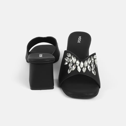 Image of Mochi Women Synthetic Embellished Slip-On Block Heel Sandals