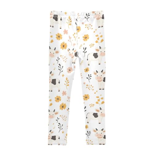 Wusikd Cute Cow Girls' Leggings Toddler Doodles Flower Kids Yoga Pants Dance Active Tights 4T2