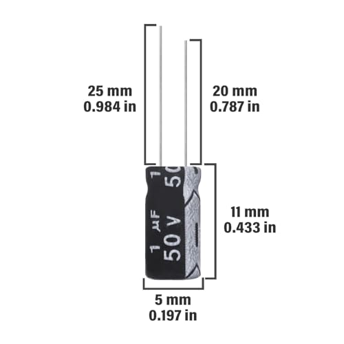 ALLECIN 1uF 50V 5x11mm Electrolytic Capacitor 1 UF MFD 50 Volt 0.2x0.43in Aluminum Capacitors (Pack of 15)