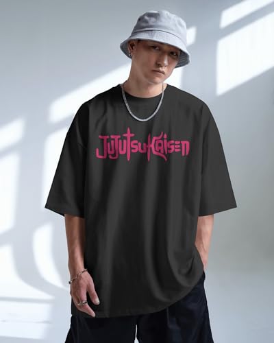 Image of Jujutsu Kaisen Anime T-Shirt, Black Cotton, Oversized Graphic Print, Unisex. Round Neck gojo satoru Tshirt Black Half Sleeves Pure 100% Cotton