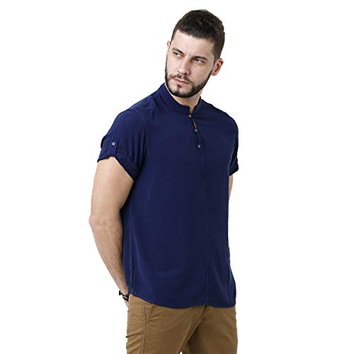 Image of Identiti Short Sleeves Solid Slim Fit 100% Viscose Casual Shirt /Kurta for Men