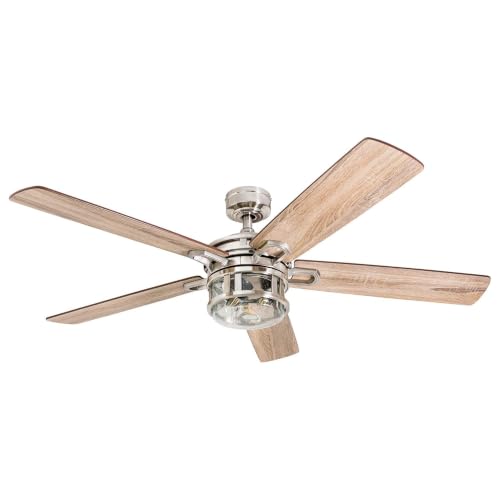 Image of Honeywell Ceiling Fans Bonterra Modern 52 Inch Ceiling Fan with Light, Remote Control, LED Indoor Fan with 5 Blades, Light Brown Pine and Brown Chestnut Blade Finish Options, Brushed Nickel (50610-01)
