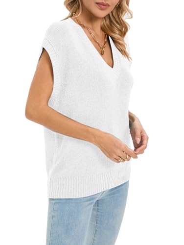 Image of Famulily Deep V Neck Tanks for Women Casual Cap Sleeve Sweater Vest Summer Ribbed Knitted Tank Tops