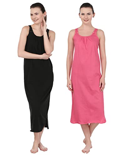 Image of BLAZON Women's Cotton Hosiery Solid Maxi Nighty Slip (Pack of 2) Available Sizes: S, M, L, XL, 2XL, 3XL, 4XL, 5XL