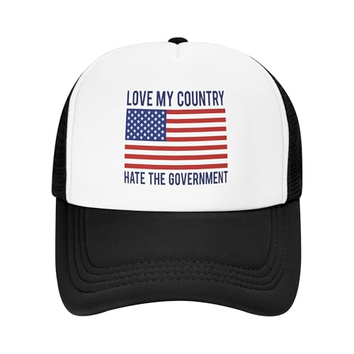 Love My Country Hate The Government Trucker Hat Anti Fascist Baseball Cap Mesh Back Adjustable Hats for Kids - Black