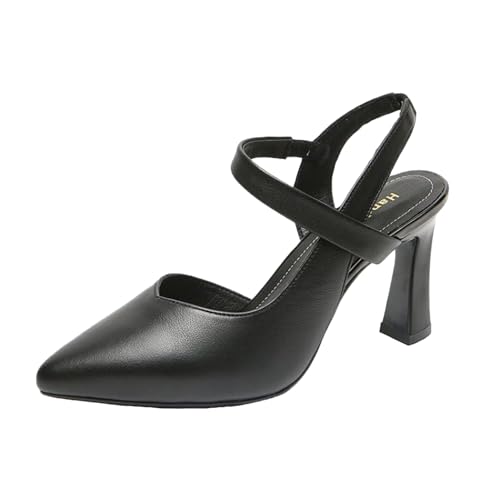 Women's Leather Round Toe Chunky Heel Ankle Strap Pumps Comfortable Closed Toe High Heels Fashion Wedding Party Mary Jane