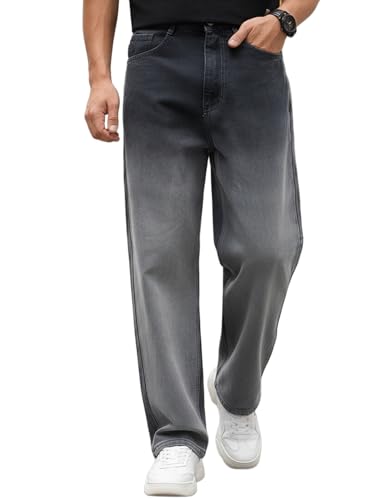 Image of Urbano Fashion Men's Loose Baggy Fit Heavy Washed Faded Denim Jeans Non-Stretchable