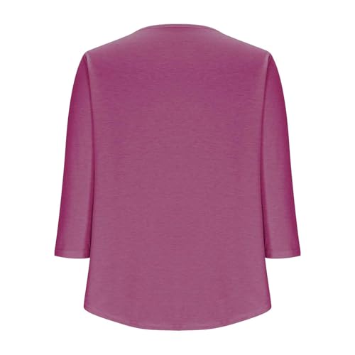 3/4 Sleeves T Shirt for Women Dressy Casual Blouses Pleated Front Round Neck Pullover Tees Ladies Tunic Tops3