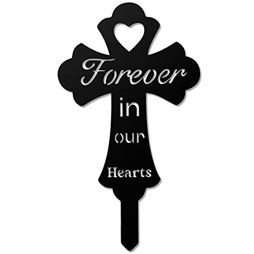 Queekay Cross Grave Markers for Cemetery Decoration Memorial Gift Memorial Stakes I Have an Angle in Heaven Sympathy Graves Stakes for Garden(Forever in Our Hearts)