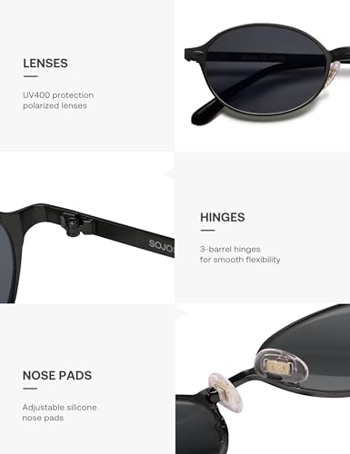 SOJOS Retro Trendy Oval Polarized Sunglasses Womens Mens, 80s 90s Chic Small Round Metal Frame Sunnies SJ12604