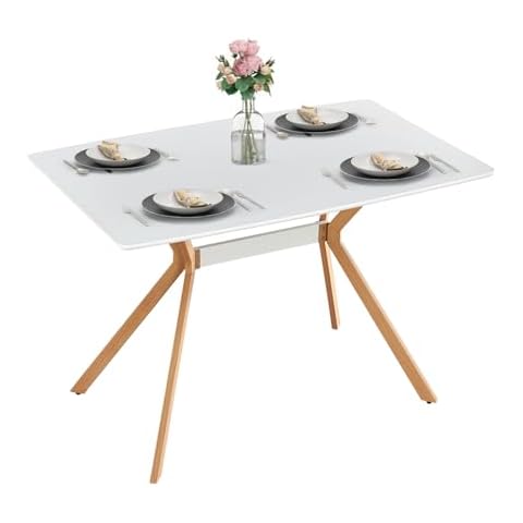 Noskatu 47" Rectangle Dining Table for 4 Person, Modern Kitchen Table with MDF Board Table Top and X Legs White Dining Table for Small Space Apartment Cover