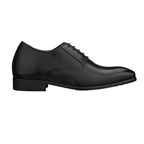 CALTO Men's Invisible Height Increasing Elevator Shoes - Black Premium Leather Lace-up Formal Oxfords - 2.4 Inches Taller - Y6012 - Size 9 D(M) US2