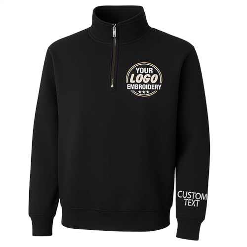 NAZENTI Custom Embroidered Logo Quarter Zip Sweatshirt, Design Your Own Shirt Personalized, Personalized Company Logo Quarter Zip Sweater for Men Women in Business