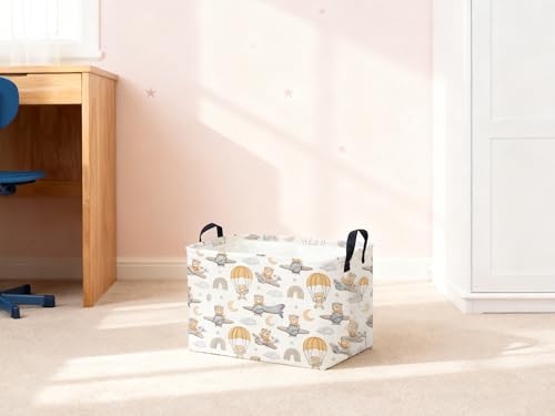 Image of Sanjiaofeng Rectangular Kids Basket Bear Storage Bins,Cute Storage Basket with Handles.Clothers,Books,Kid's Gifts Bins. (Airplane Bear)