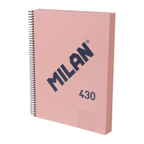 MILAN® Cuaderno A4 con tapa dura, papel cuadriculado (5 x 5 mm), 120 hojas de 95 gr/m², colección goma MILAN 430, rosa