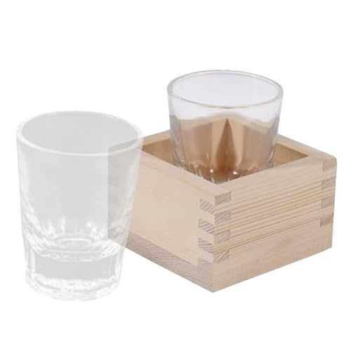 TOYANDONA 日式木製箱付きガラス清酒杯 家用ワイングラス兼用 滑らかな縁と耐熱加工でパーティーやバーに おしゃれな和風デザインで贈答用に