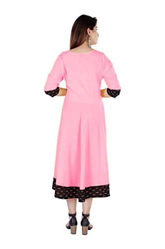 Image of Cotton Plain Black Parinted Lace Border Anarkali Dress Kurtis for Women - Not a Set with Dupatta or Pant