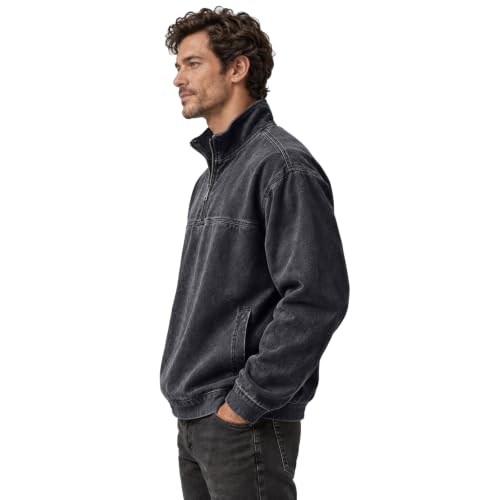 Men's Denim Shirt Washed Retro Quarter Zip Pullover Shirt Denim Top - image 6