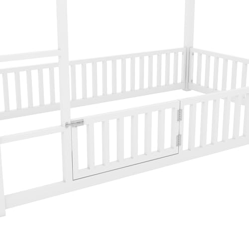 Image of Bellemave Metal Bunk beds Twin Over Twin, House Floor bunk Bed with guardrail and Door for Kids,White
