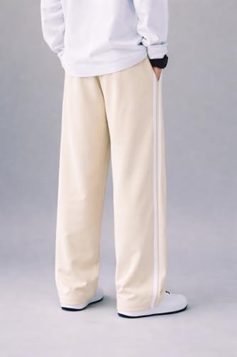 Image of Men's Relaxed Fit Solid Striped Pattern Lycra Blend Straight Trouser Pant with Standard Length and Elastic Band Closure Type | Trouser for Men Regular Fit | Loose Pant for Man
