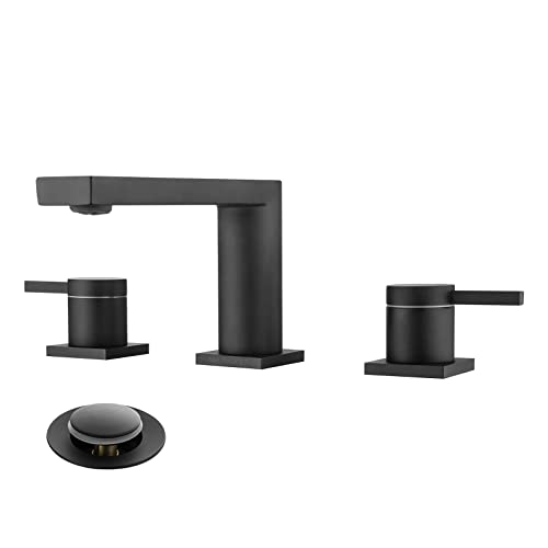 Luxury Widespread Bathroom Sink Faucets 3 Hole, 2-Handle Gold Bathroom Vanity Faucet, with Matching Pop-up Drain Assembly, Brass Matte Black