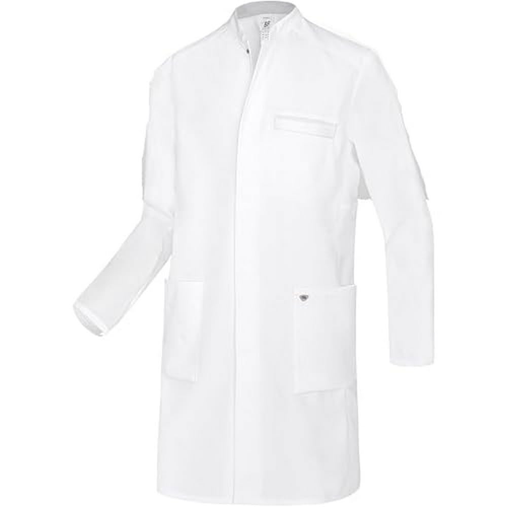 BP 1747-684-21-48n fartuch lekarski dla mężczyzn, długi rękaw ze wstawkami ze stretchu, 200,00 g/m² mieszanka materiału ze stretchem, kolor biały,48n