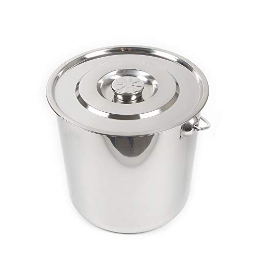 SHIOUCY - Secchio da cucina industriale in acciaio inox, 20 litri, secchiello per mangime, latte e ghiaccio, da cucina, secchiello per acqua e champagne + coperchio (20 L)