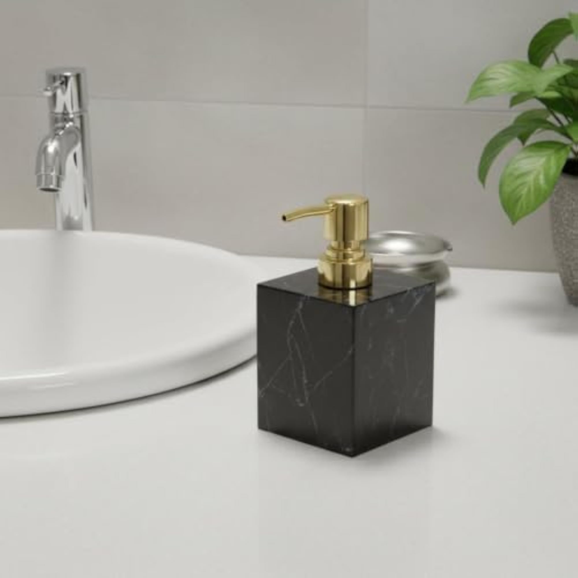 Marble Texture Resin Soap Dispenser Bottle, Gray Silver Pump