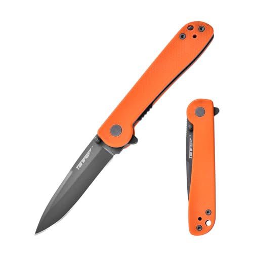 TONIFE RisingStar Cuchillo Plegable Outdoor con Clip de Bolsillo, Hoja 8Cr14MoV y Mango G10 para Cuchillo Pequeño de Camping (Naranja + Gris Titanio)