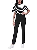 Bamans Damen Schwarz Anzughose Stretch Lange Gerade Beine Hose Mittlere Taille für Business Hause Office(Schwarz,XL)
