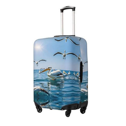 Pelican Birds Blue Sea Sky Print Luggage Protection Cover, 18-32 Inch Scratch Resistant Luggage Cover2