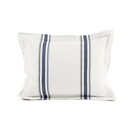 Image of Lush Decor Farmhouse Stripe Reversible Cotton Duvet Cover Twin XL Size 2 Piece Set Navy - Twin XL Bedding Set - Striped Duvet Cover - Dorm Essentials