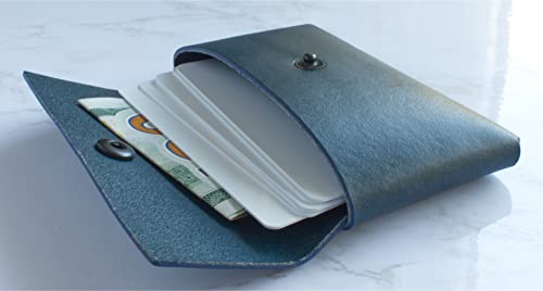 Minimalist Leather Business Credit Card Holder Front Pocket Wallet | Made in the USA | Premium Full Grain Vegetable Tanned Leather (English Bridle Navy Blue) - Image 5