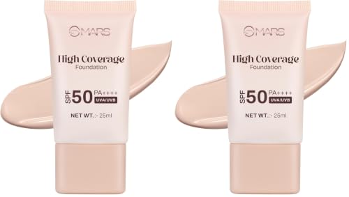 Image of MARS SPF50 PA++++ High Coverage Foundation (25ml) (01-IVORY GLOW) | Blemish Free & Blendable Makeup | For All Skin Type | IN-VIVO Tested with 5 Star UVA+UVB Protection Boost Rating (Pack of 2)